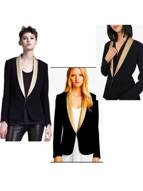 RAG & BONE BLACK/GOLD METALLIC BLAZER SINGLE BREASTED Sz 2